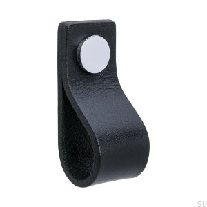 Uchwyt meblowy Loop 65 skórzany czarny z chromem
