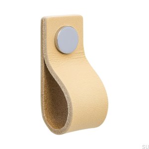 Uchwyt meblowy Loop 65 skórzany naturalny z chromem