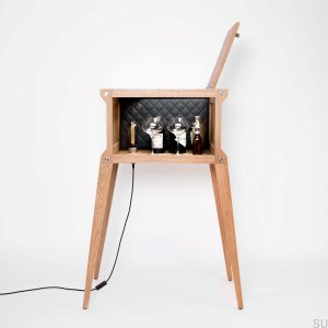 Popstar Oak Steel White Marble Black Leather