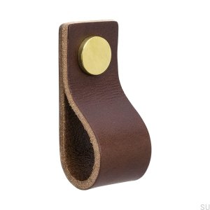 Uchwyt meblowy Loop 65 skórzany brązowy z mosiężnym