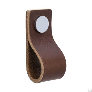 Uchwyt meblowy Loop 65 skórzany brązowy z chromem