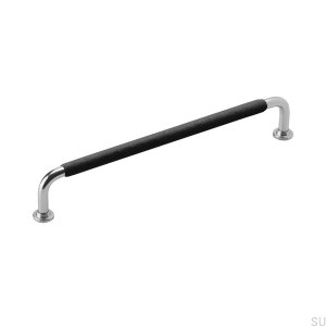 Länglicher Möbelgriff 1353 192 Nickelschwarzes Leder
