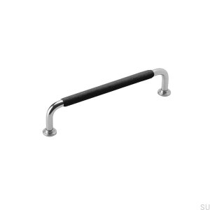 Länglicher Möbelgriff 1353 128 Nickelschwarzes Leder