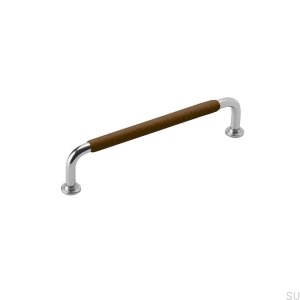 Länglicher Möbelgriff 1353 128 Nickelbraunes Leder