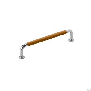 Länglicher Möbelgriff 1353 128 Nickelbraunes Leder