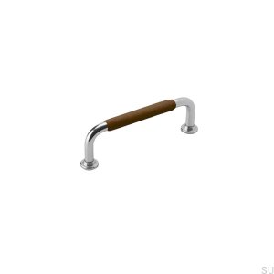 Länglicher Möbelgriff 1353 96 Nickelbraunes Leder