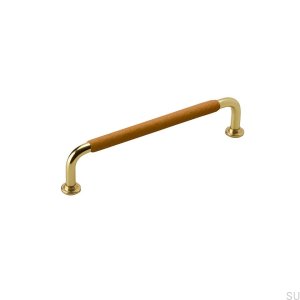 Länglicher Möbelgriff 1353 128 Messingbraunes Leder