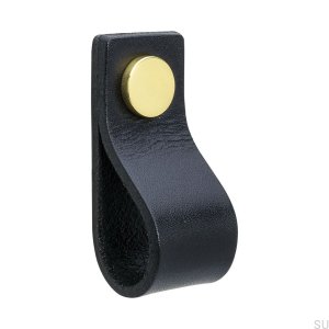 Uchwyt meblowy Loop 65 skórzany czarny z mosiężnym