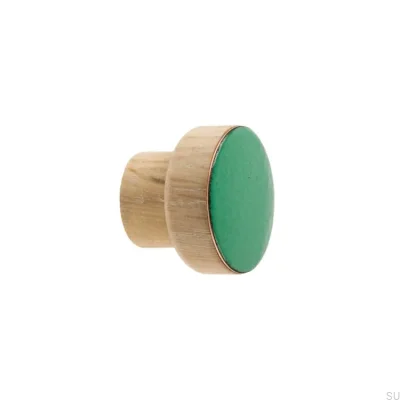Gałka meblowa Simple Drewniana Emaliowana Zielona Olej Biały