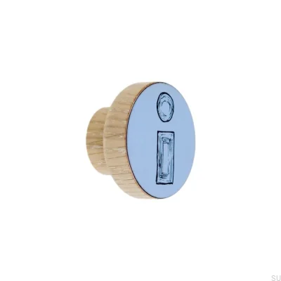 Möbelknopf Alphabet Holz Blau Emaille - Öl Weiß