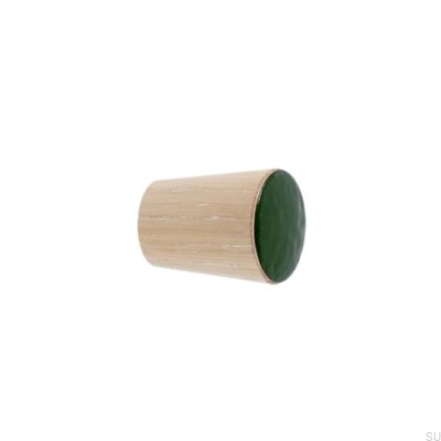 Gałka meblowa Simple Cone Drewniana Emaliowana Ciemna Zielona Olej Biały