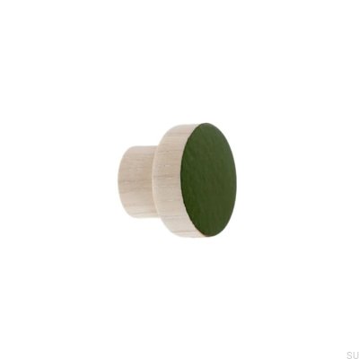 Gałka meblowa Simple Drewniana Emaliowana Ciemna Zielona Olej Biały