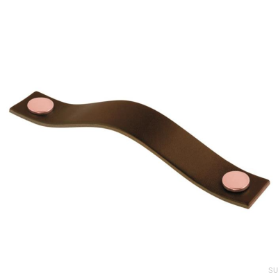 Elongated furniture handle 0156L Leather Brown with Copper