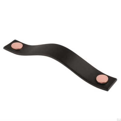 Elongated furniture handle 0156L Leather Black with Copper