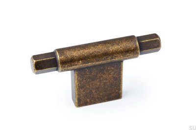 Furniture knob T-Bar Prisma Rustic Gold