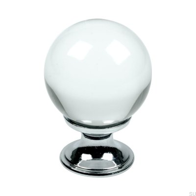 Crystal glass furniture knob with a silver base