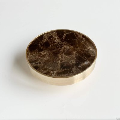 Marbelo XL Möbelknopf aus gebürstetem Messing, brauner Marmor