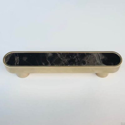 Elongated furniture handle Brushed Brass Railing Unpainted with Brown Marble
