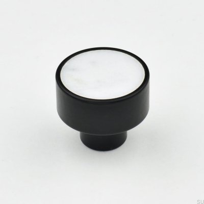 Marbelo M furniture knob, Steel, Black, White Marble