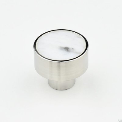 Marbelo L Stahl-Möbelknopf aus weißem Marmor