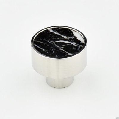 Marbelo L furniture knob, Steel, Black Marble