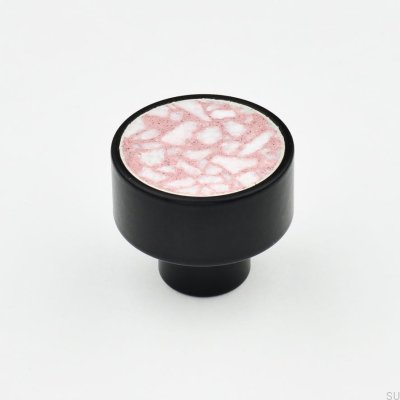 Marbelo XL Möbelknopf Schwarz mit rosa Terrazzo