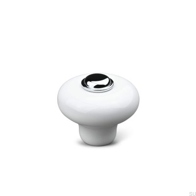 Verna 2024 36 furniture knob, white porcelain with polished chrome