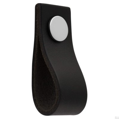 Loop Ari Möbelknopf aus schwarzem Leder mit poliertem Chrom