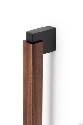  Oblong double-sided furniture handle Duo Big 960 Wooden Italian Walnut with Black Aluminum