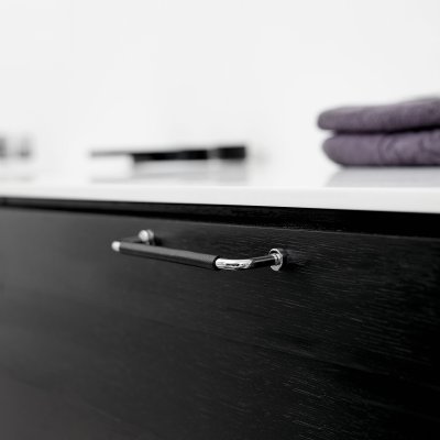 Lounge 160 oblong furniture handle, steel, polished, black leather