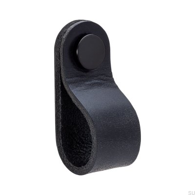 Loop Round 65 Möbelknopf, schwarz mit schwarzem Leder