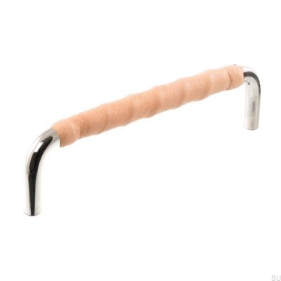 Uchwyt meblowy podłużny LL 7353 96 Nikiel polerowany z naturalną skórą 