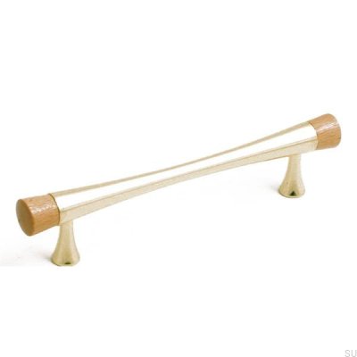 Uchwyt meblowy podłużny 4955 Złoty z drewnianymi elementami