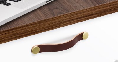 Uchwyt meblowy Flexa 160 skórzany brązowy ze złotym