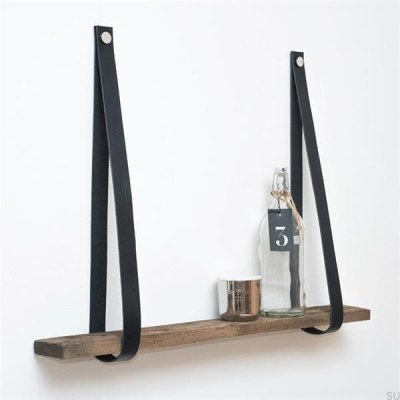 Wieszak na półkę skórzany czarny z niklem