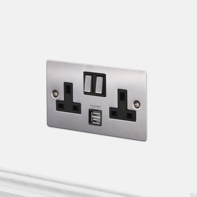 Gniazdo podwójne z USB 3.1A Typ G UK 2G Stalowe Srebrne Standard Brytyjski