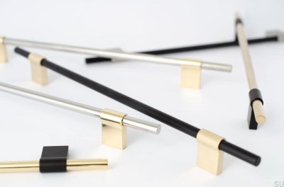 Uchwyt meblowy podłużny Line Mix 224 Mosiężny szczotkowany nielakierowany z czarnym