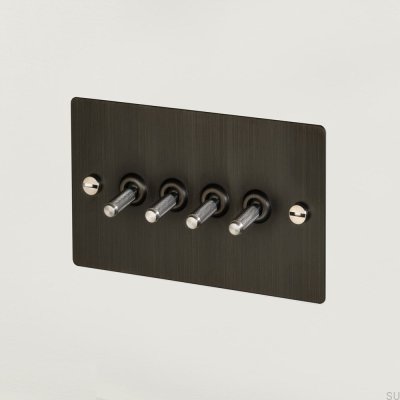 Włącznik poczwórny Cross 4G Mosiężny Palony Brąz ze Srebrnym Standard Brytyjski