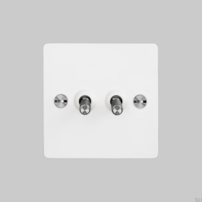 Włącznik podwójny Cross 2G Stalowy Biały ze Srebrnym Standard Brytyjski