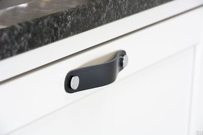 Uchwyt meblowy podłużny Loop Round 128 skórzany czarny z chromem