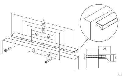 Uchwyt meblowy podłużny Angle 600 Aluminiowy Biały Mat