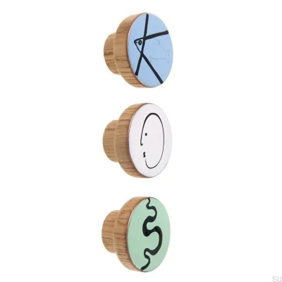 Gałka meblowa Alfabet Drewniana Miętowa Emaliowana - Olej Bezbarwny Półmat
