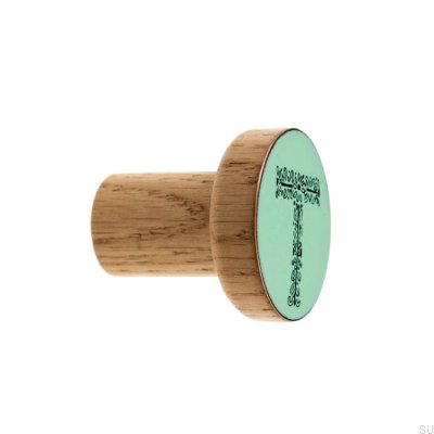 Wieszak ścienny Alfabet Drewniany Miętowy Emaliowany - Olej Bezbarwny Półmat