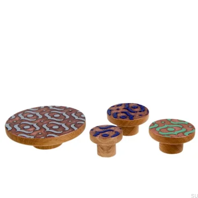 Gałka meblowa Pattern I Dębowa Emaliowana Szara - Olej Bezbarwny Połysk 