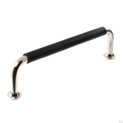 Uchwyt meblowy podłużny LS 1353 96 Nikiel Polerowany z Czarną Skórą