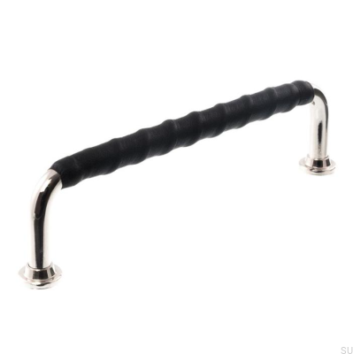 Uchwyt meblowy podłużny LL 1353 128 Nikiel Polerowany z Czarną Skórą