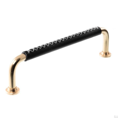 Uchwyt meblowy podłużny LX 1353 128 Mosiężny Polerowany z Czarną Skórą