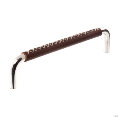 Uchwyt meblowy podłużny LX 7353 96 Nikiel Polerowany z Ciemnobrązową Skórą