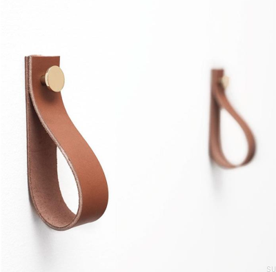 Wieszak ścienny 0153L Skórzany Brązowy ze Srebrnym Szczotkowanym