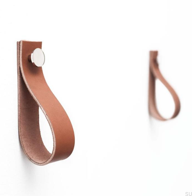 Wieszak ścienny 0153L Skórzany Brązowy ze Srebrnym Polerowanym